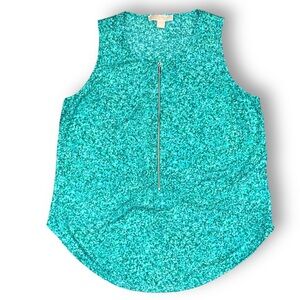 Michael Kors Green Teal Zipper Front Sleeveless Blouse Lightweight Packable Sz L